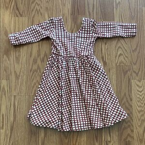 Girls' Red & Cream Grid Long-Sleeve Twirl Dress